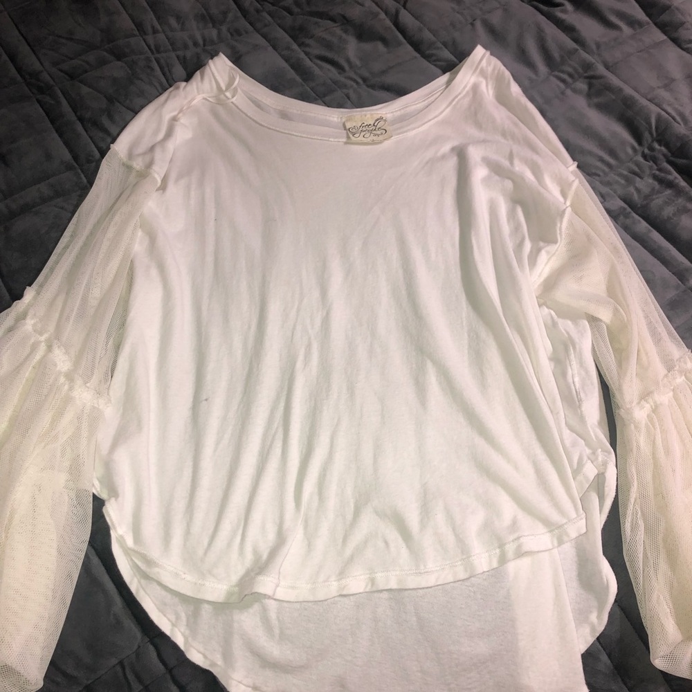 Free people white ruffle mesh long sleeve Blouse